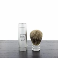 Parker® Parker Travel Shave Brush, Brushed Aluminum, Pure Badger